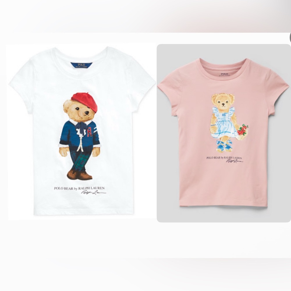 3 Polo Ralph Lauren Girls T-shirt Tops Polo Bear - (Size M 8/10)